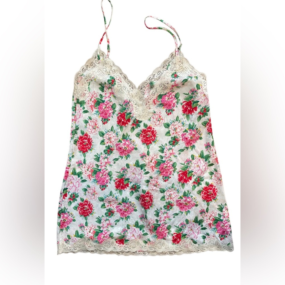 Vintage‎ Victoria Secret Night Gown Sleepwear Cami Large Floral Gold Label Lace